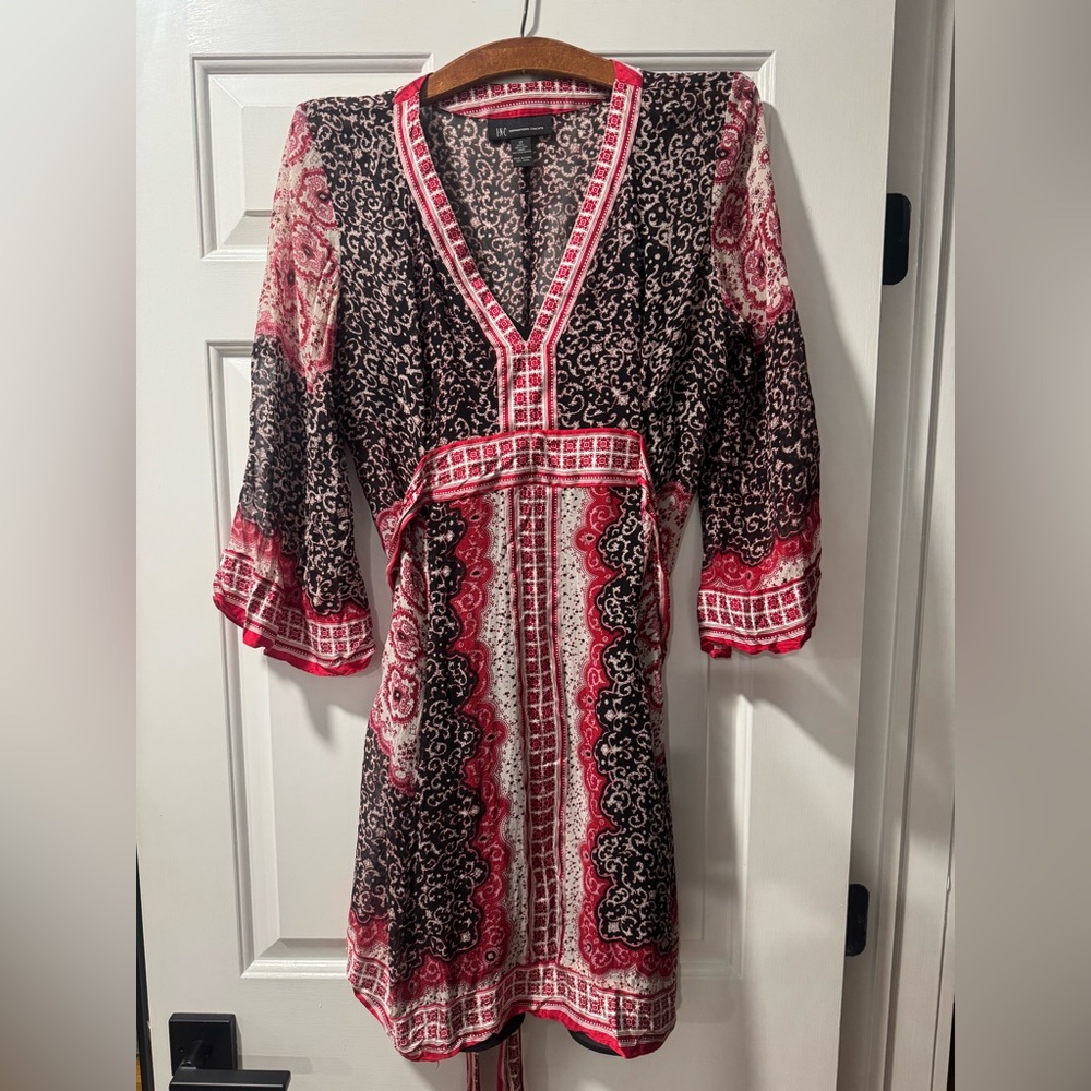 INC International Concepts Red and Black Patterned Dress
